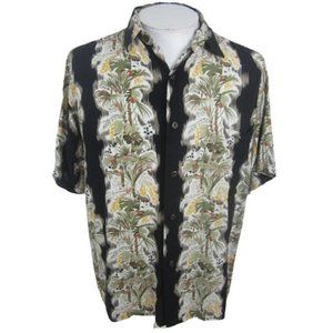 Pacific Scene vtg Men Hawaiian camp shirt p2p 25 L aloha luau tropical panel